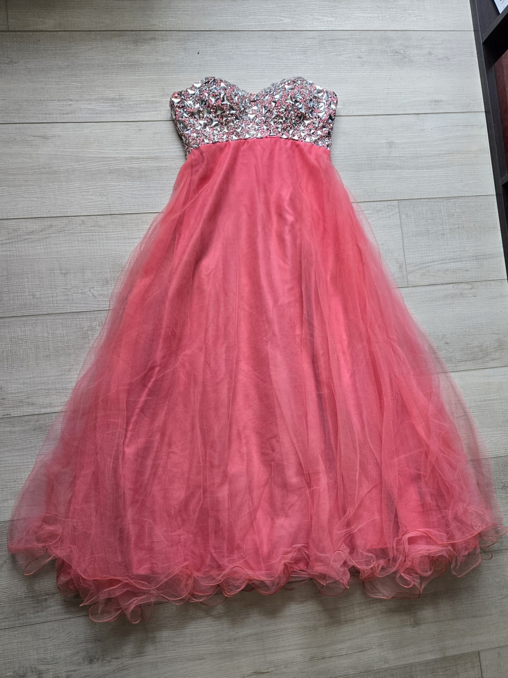 Formal, Strapless, back adjustable, Coral Pink dress Size S